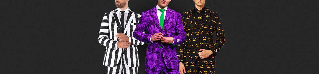 3 men wearing OppoSuits Halloween Suits