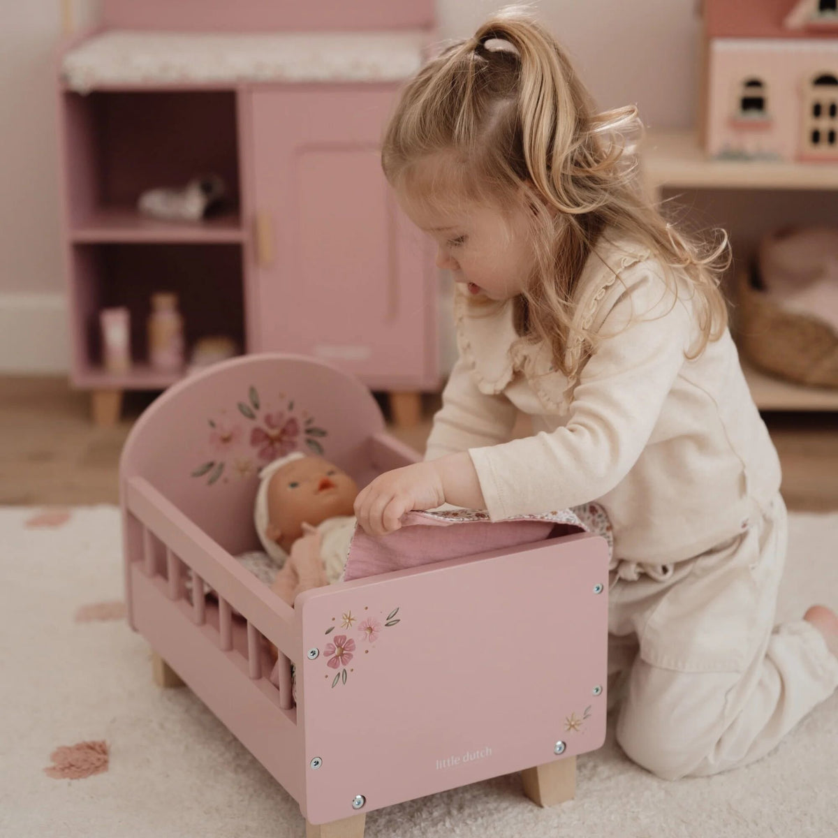 Houten poppenbedje - Roze - Essentials