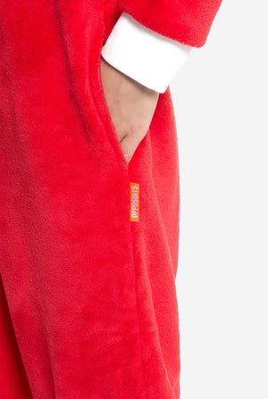 Red Knuckles onesie with a brand logo on a white background