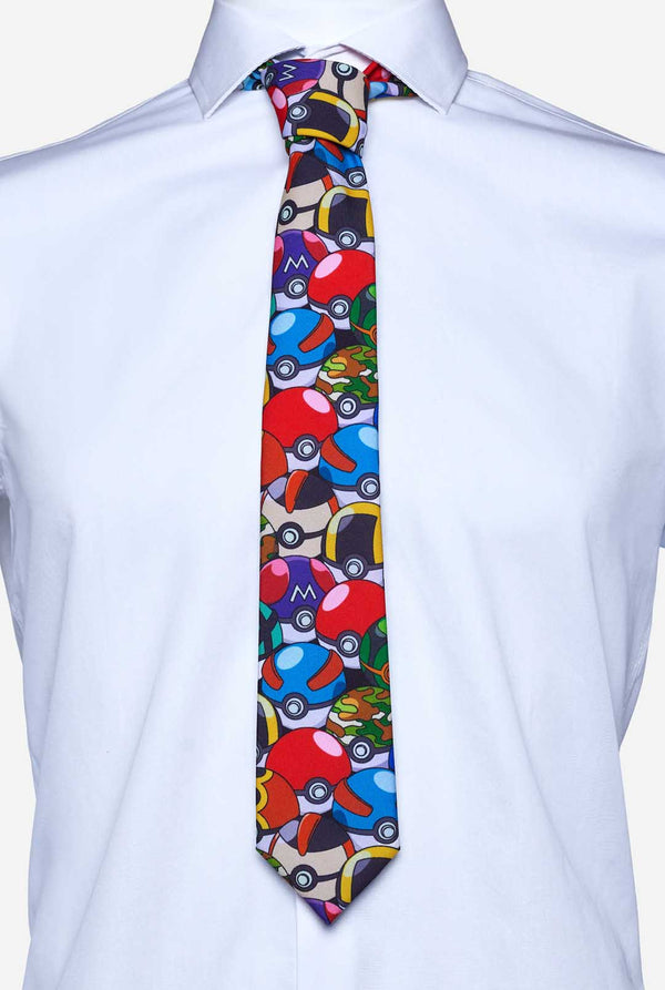Multicolour tie with Pokemon Pokeballs print