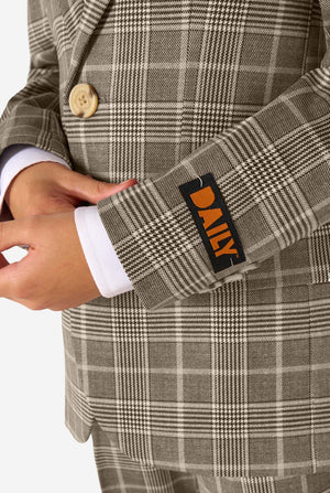 Plaid suit jacket with the DAILY label on a white background