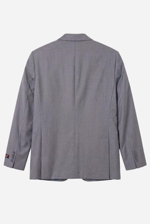 Gray suit jacket on a white background. View from the back