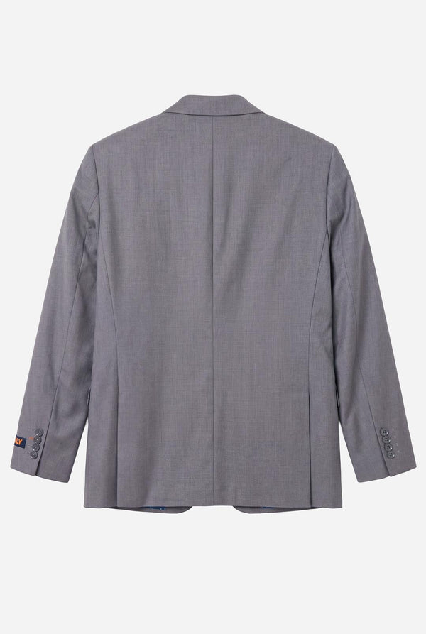 Gray suit jacket on a white background. View from the back