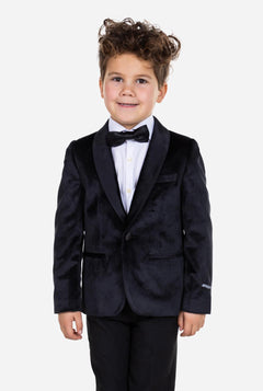 Kid wearing black velvet dinner jacket for boys