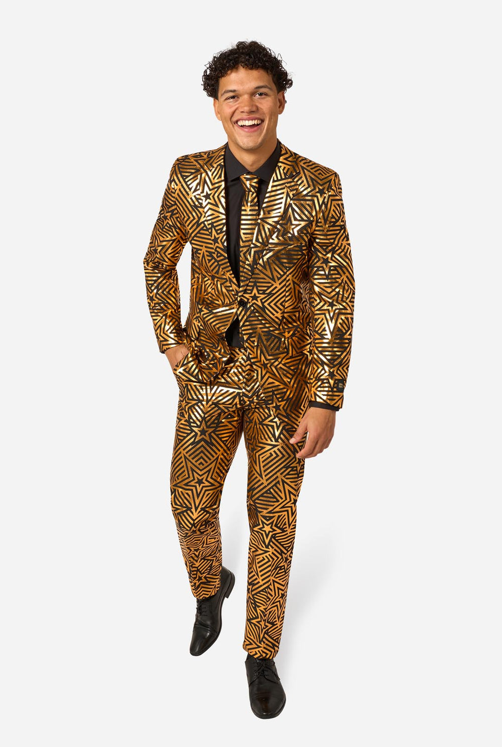 Men wearing golden suit with star print