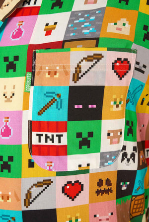 Colorful fabric with pixelated designs of Minecraft characters and items.