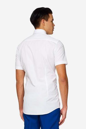 Man wearing white summer shirt