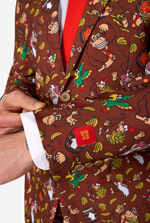Brown suit jacket with Donkey Kong character pattern on a white background