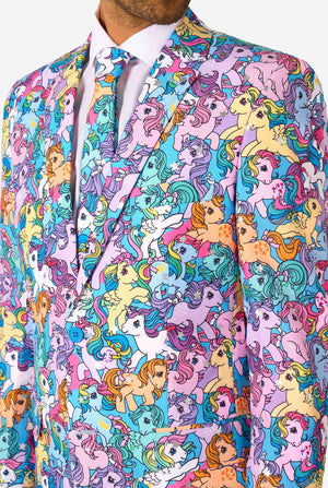 Colorful My Little Pony suit jacket with cartoon pony pattern on a white background
