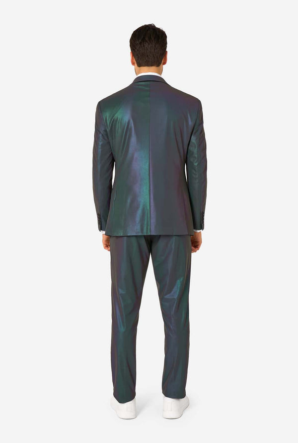 Man wearing a reflective suit on a white background