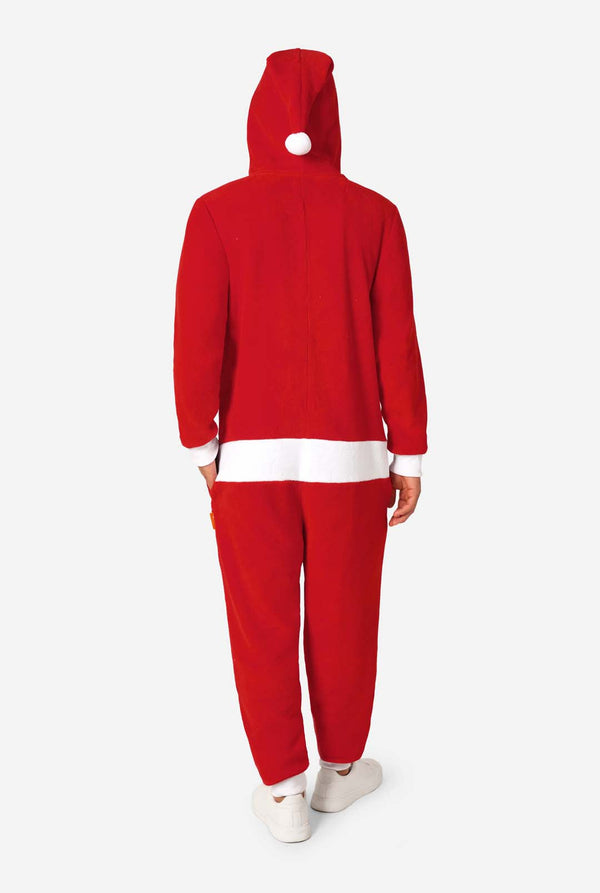 Red onesie with a hood on a white background