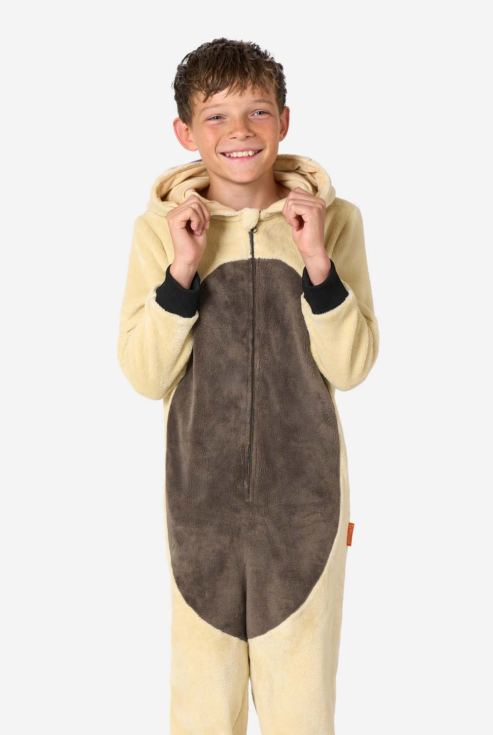 Person wearing an Avatar character onesie with a neutral background
