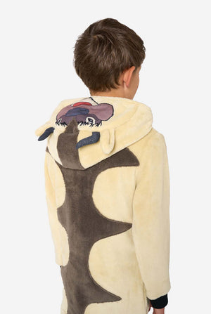Child wearing an Avatar character hoodie with a white background