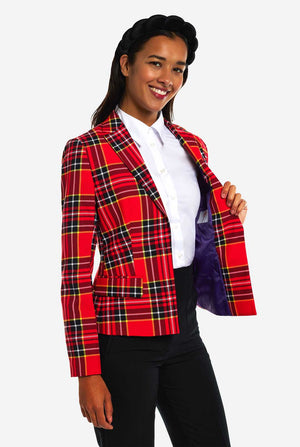 Women wearing tartan womens blazer