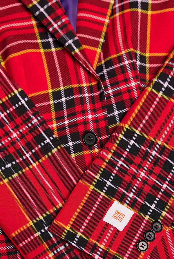 Women wearing tartan womens blazer, close up