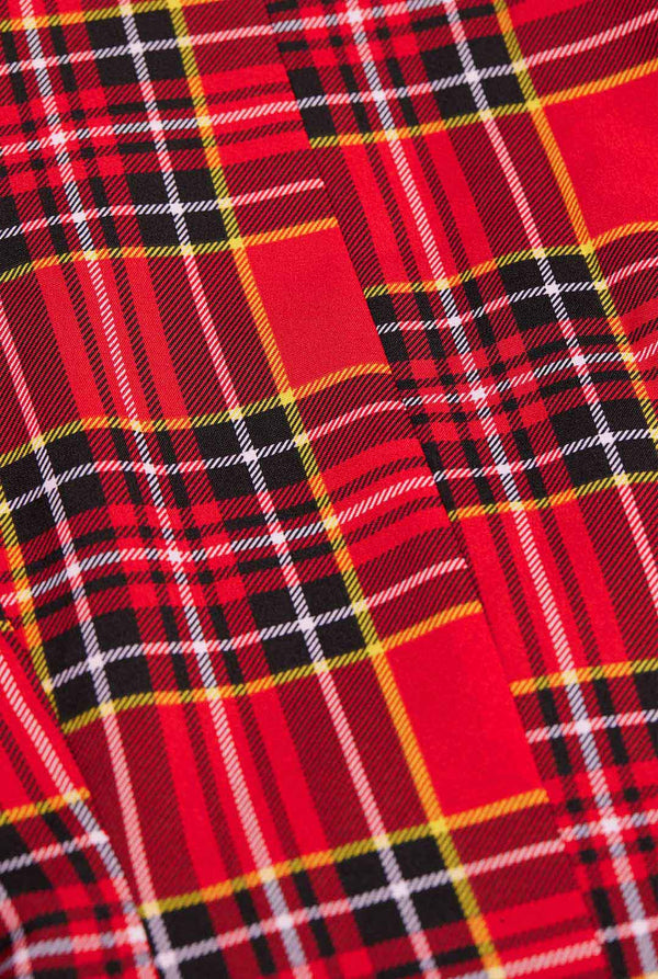 Women wearing tartan womens blazer, close up