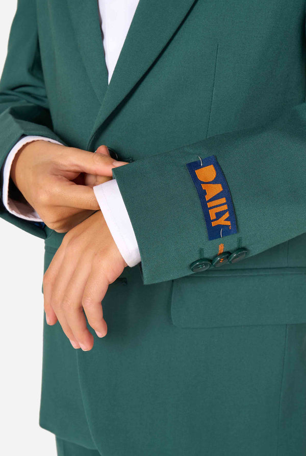 Green suit jacket with a visible brand logo on a white background