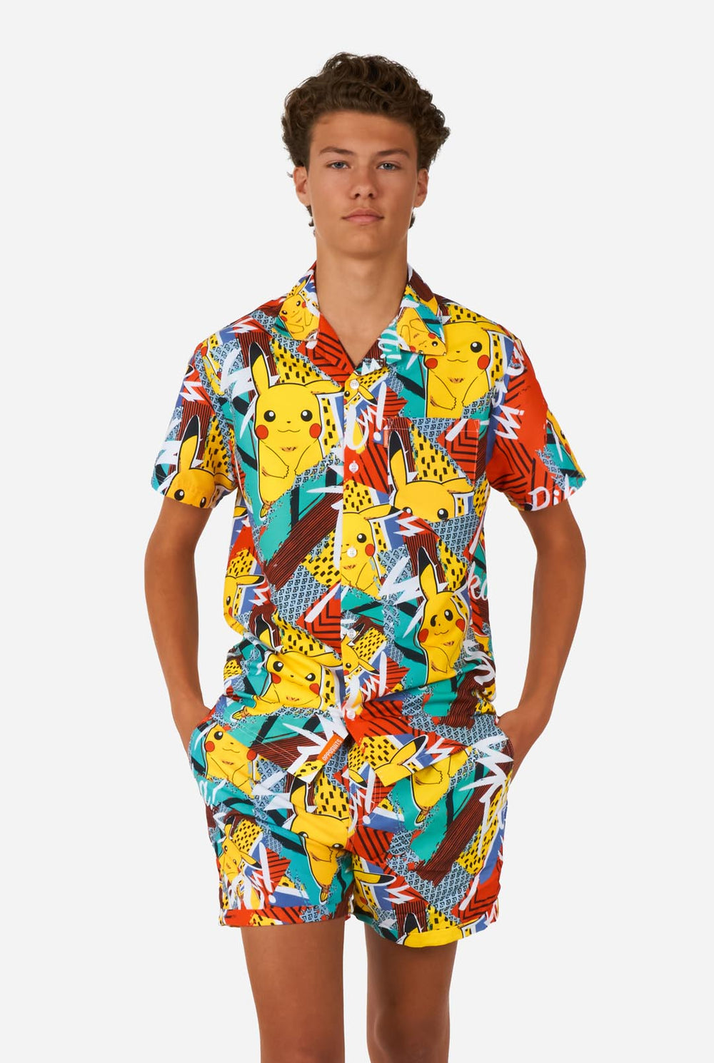 Teen wearing summer set consisting of shirt and short with Pikachu Pokemon print