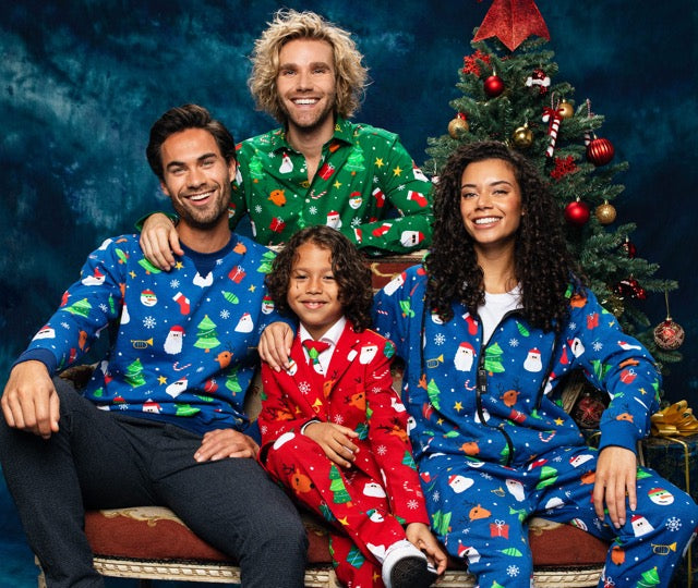 People wearing OppoSuits Christmas outfits