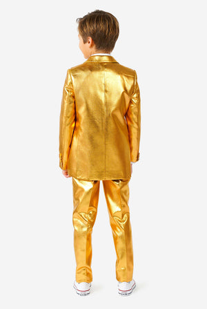 Boy wearing shining gold suit