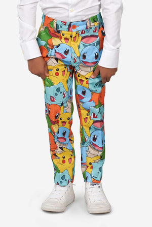Boy wearing pokemon print suit