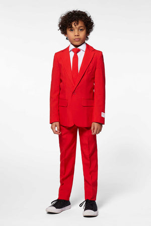 Red suit for boys worn by boy