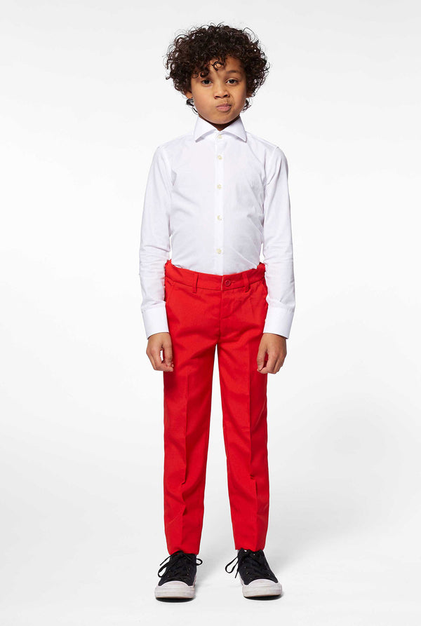 Red suit for boys worn by boy