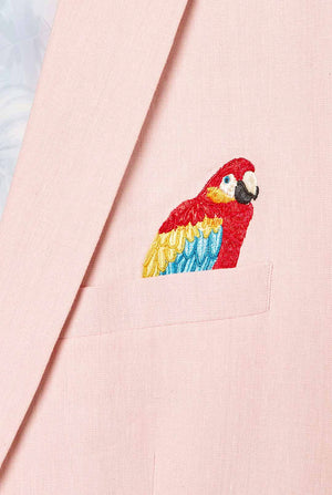 Pink casual blazer with parrot embroidery worn by man