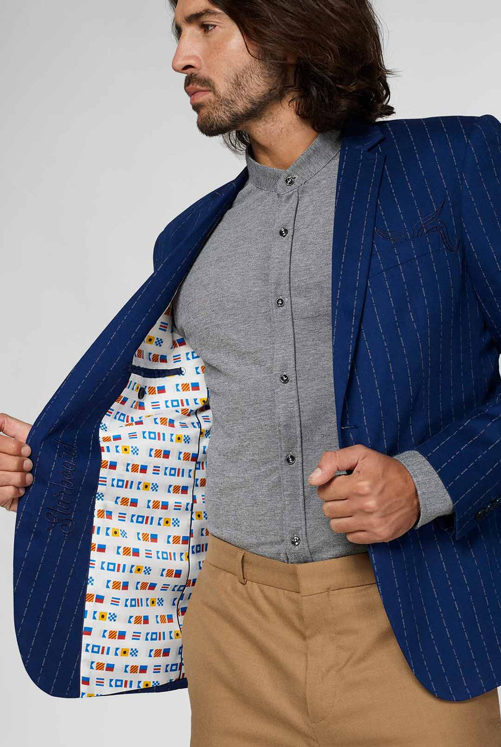 Navy blue captain style pinstripe casual blazer