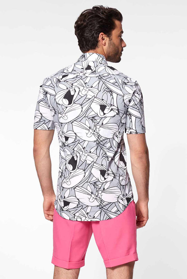 Man wearing summer shirt with bugs bunny Warner Bros print