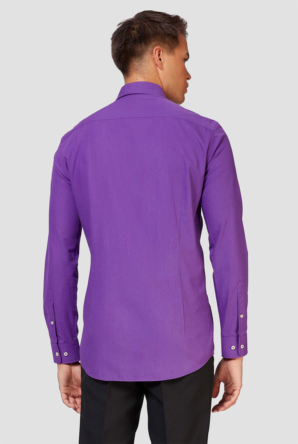 Man wearing purple dress shirt