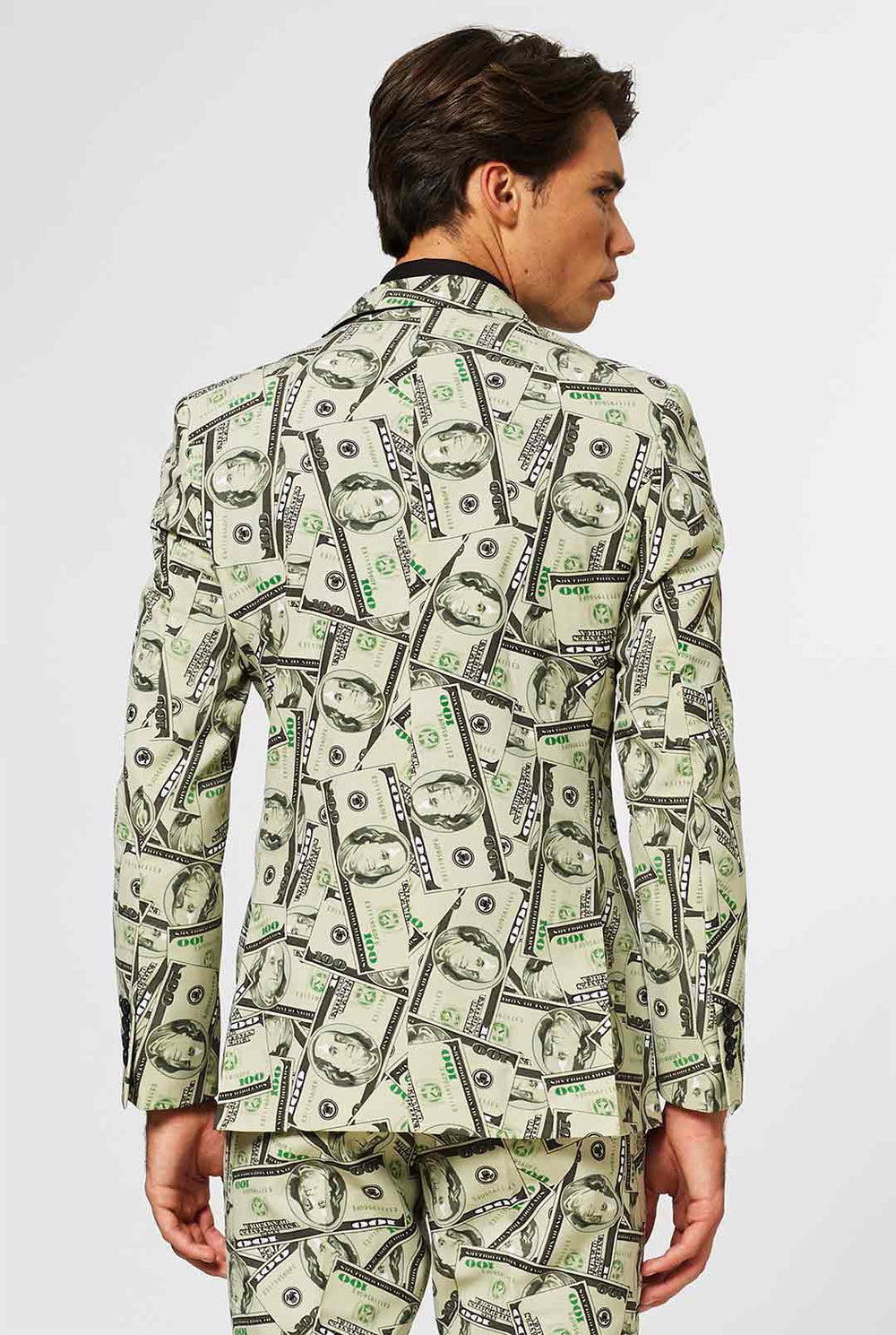 Reflective Perfective men's suit showcasing a futuristic reflective fabric with crisp tailoring for standout style
