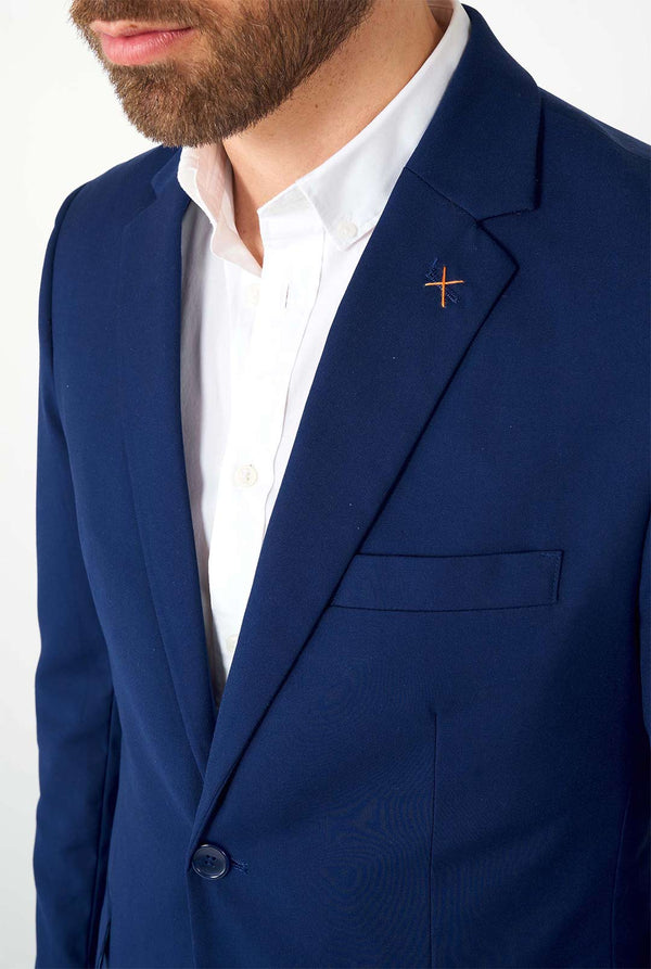 Man wearing casual blue business suit