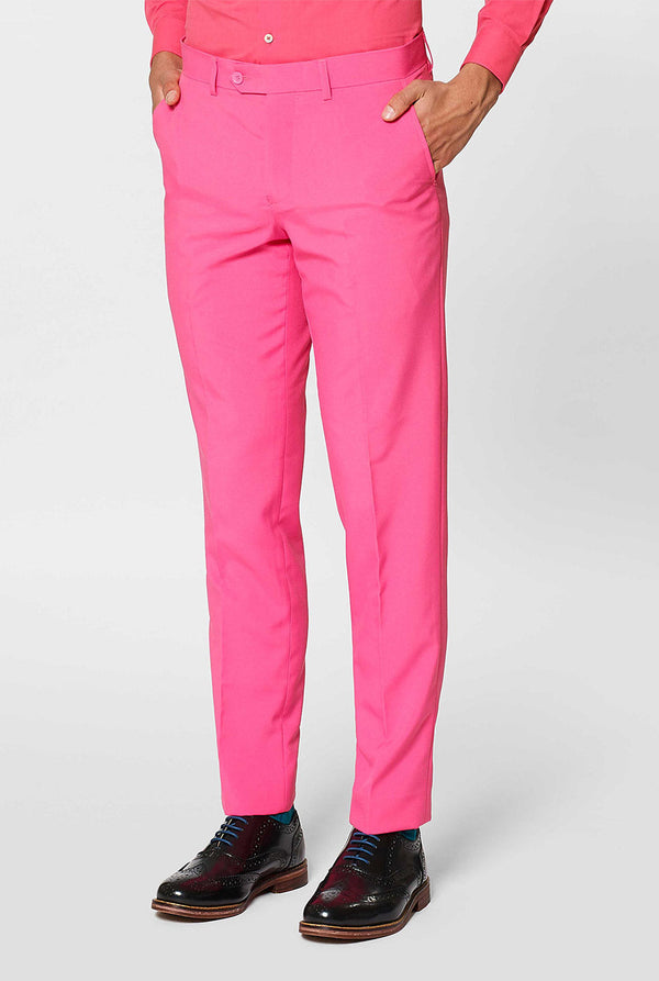 Man wearing pink men's suit with pink dress shirt