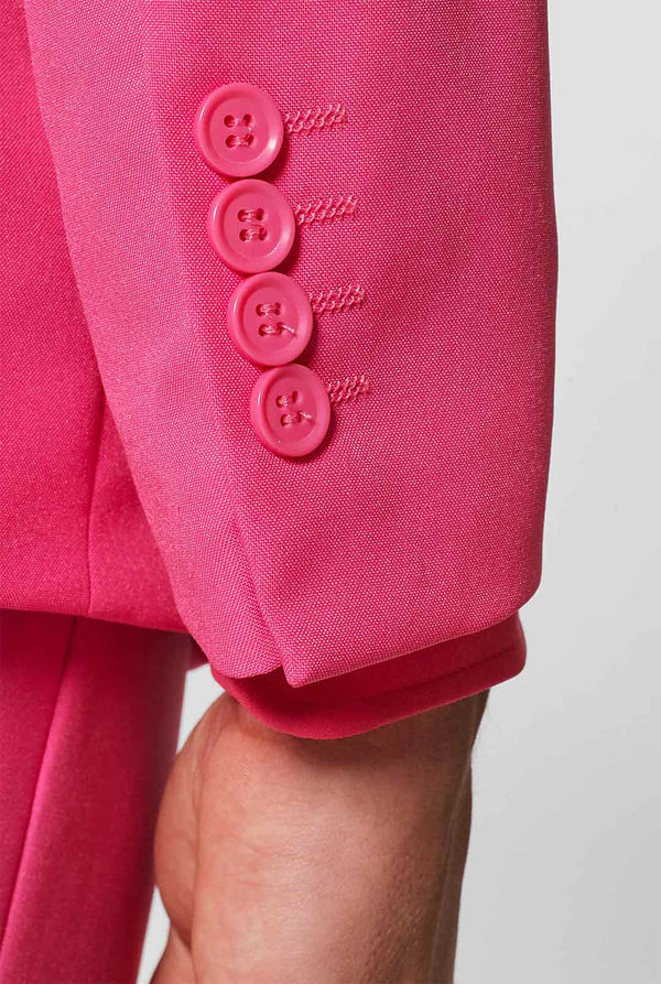 Man wearing pink men's suit with pink dress shirt