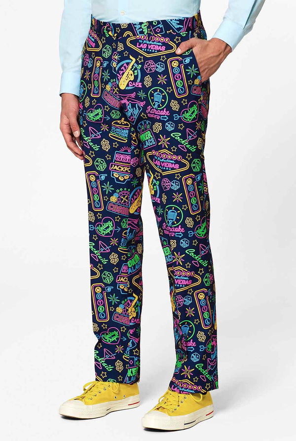 Retro Las Vegas Themed Poker men's suit Mr. Vegas worn by man close up looking to the right