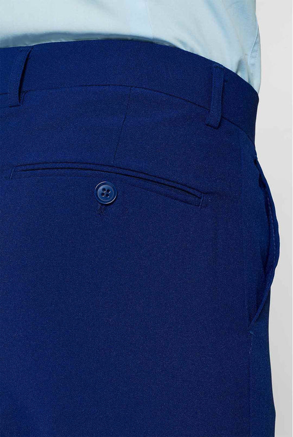 Navy blue men's suit worn by man