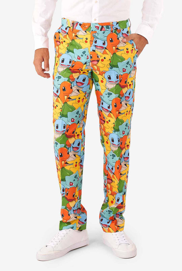 Man wearing suit with Pokémon, Pikachu print
