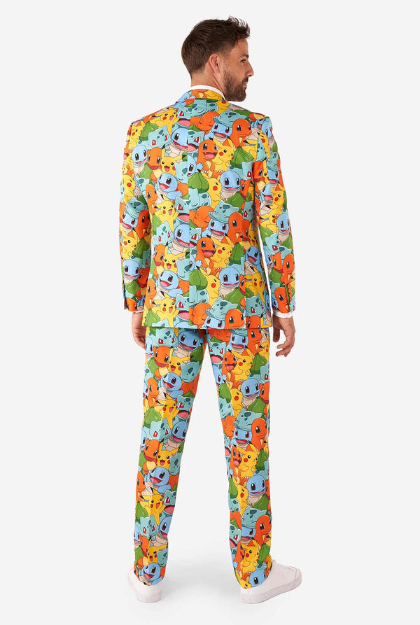 Man wearing suit with Pokémon, Pikachu print