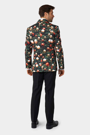 Man wearing Christmas suit with Christmas tree print