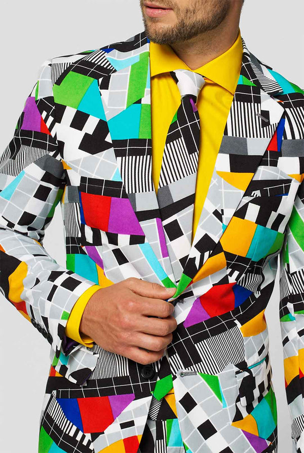 Man wearing testscreen print men's suit
