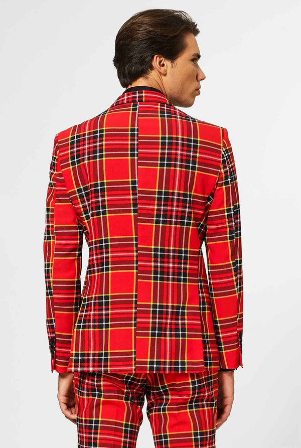 Man wearing red Christmas tartan men's suit