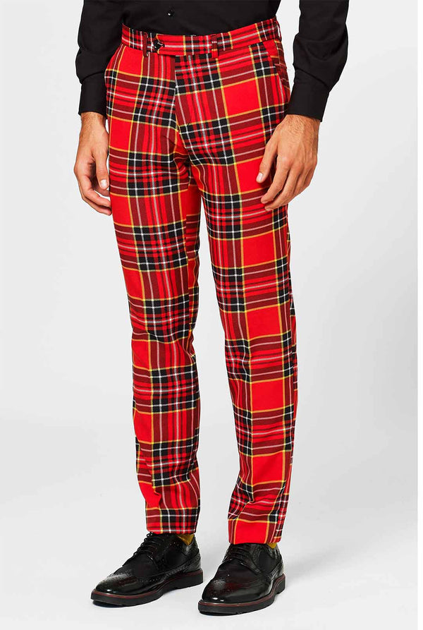 Man wearing red Christmas tartan men's suit