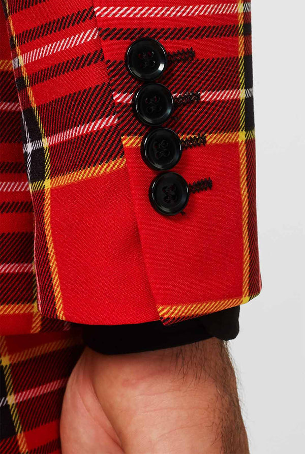 Man wearing red Christmas tartan men's suit