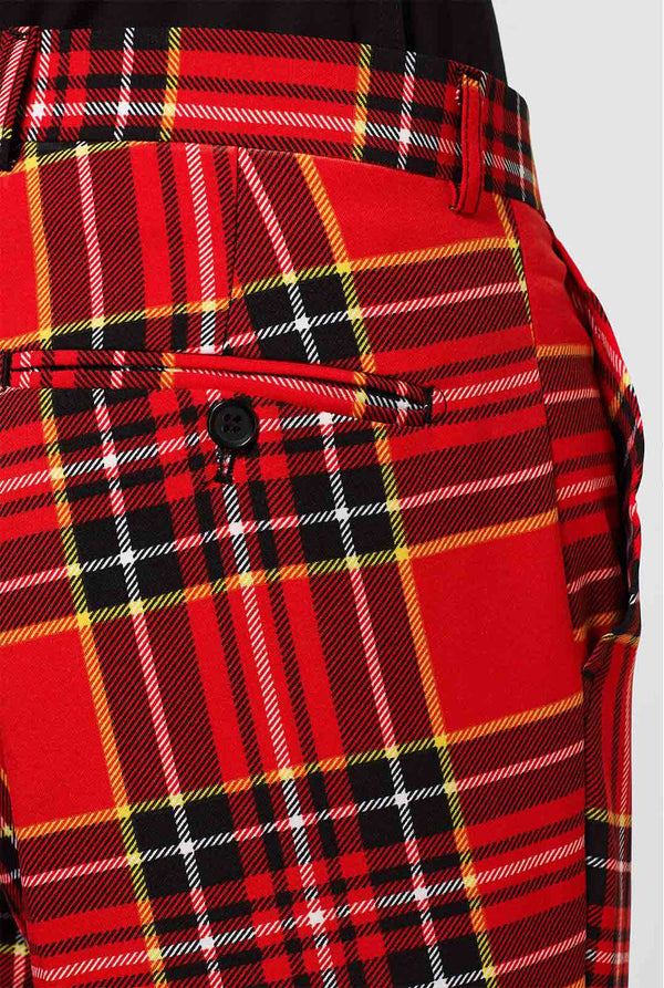 Man wearing red Christmas tartan men's suit