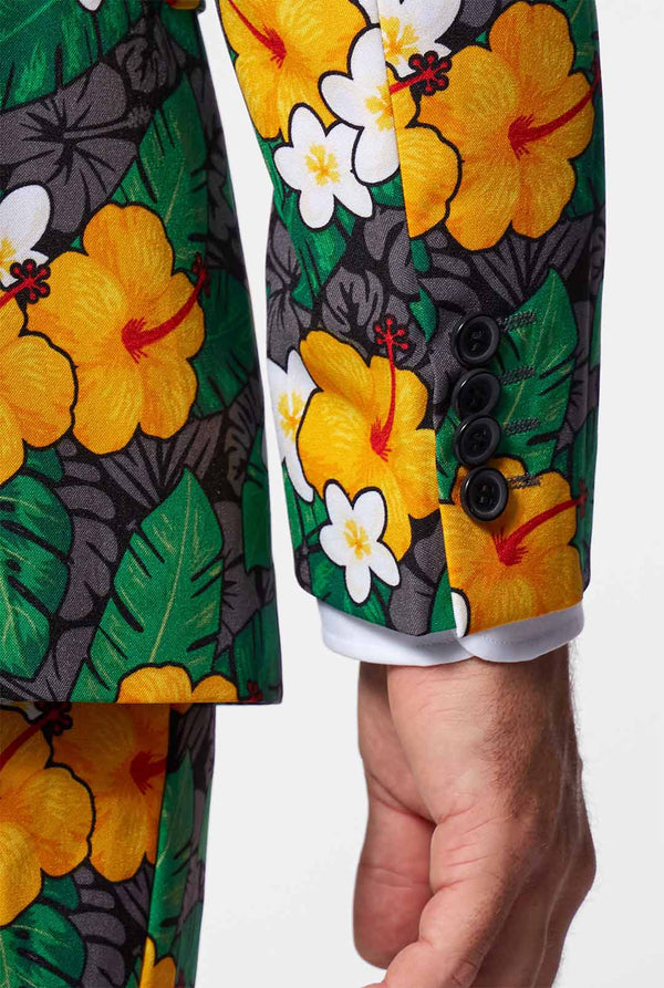 Man wearing men's suit with flower print