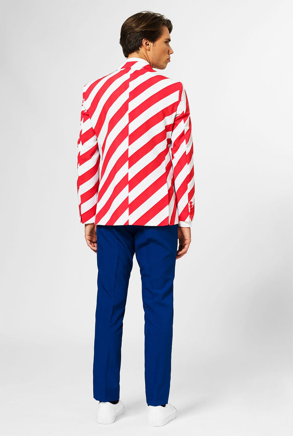 Man wearing USA themes 4th of July suit