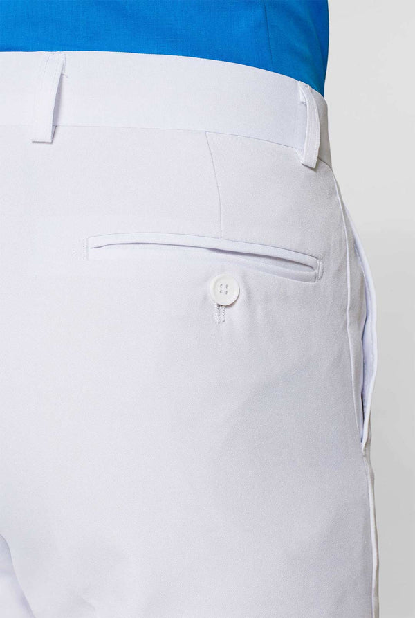 All white men's suit worn by man