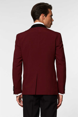Burgundy red and black tuxedo Hot Burgundy worn by men