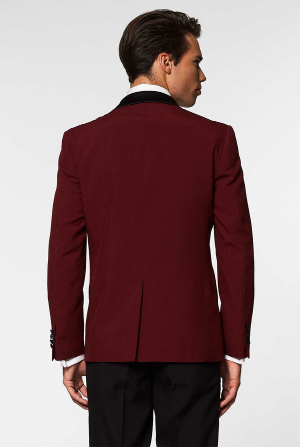 Burgundy red and black tuxedo Hot Burgundy worn by men
